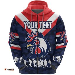 Custom Personalised Sydney Zip Hoodie Roosters ANZAC Style