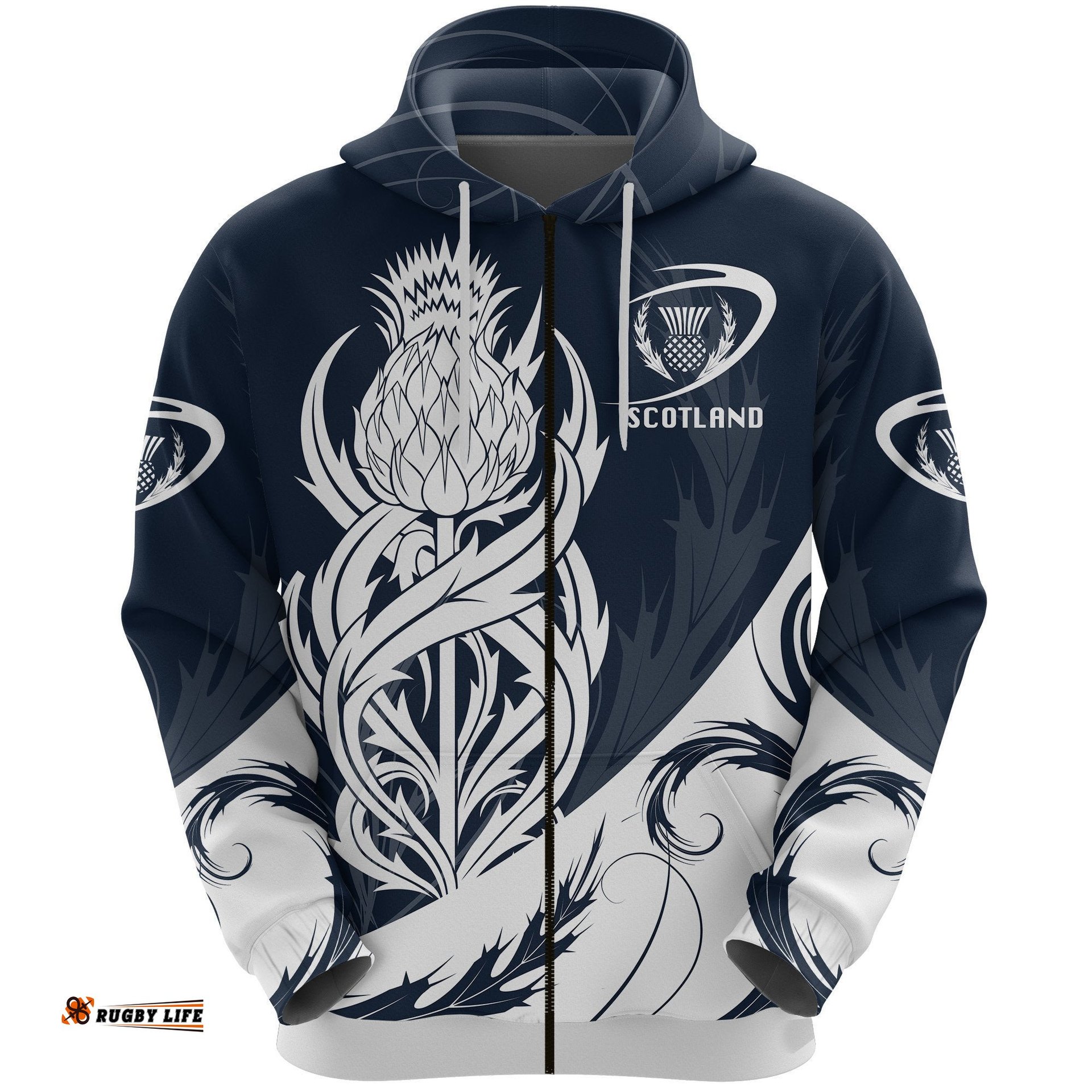 Scottish Rugby Zip Hoodie Thistle Vibes Navy