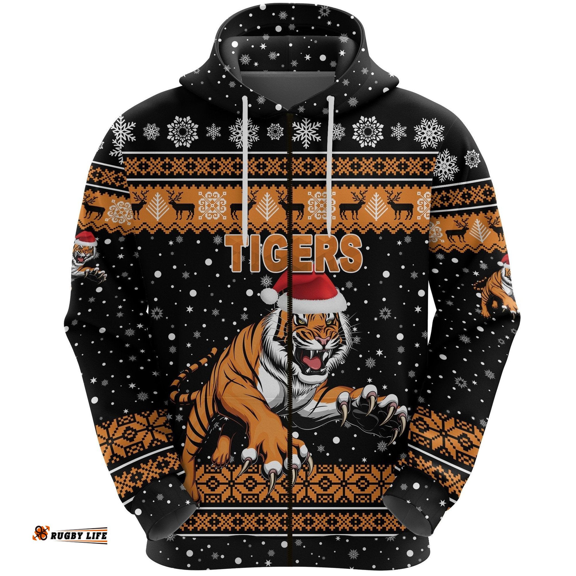 Wests Christmas Zip Hoodie Tigers Unique Vibes Black
