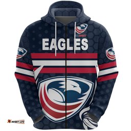 USA Rugby Zip Hoodie Eagles Simple Style Full Navy