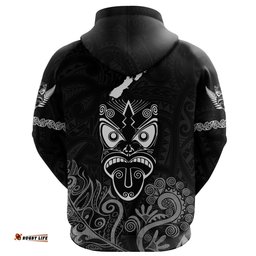 Maori Aotearoa Rugby Haka Hoodie New Zealand Silver Fern Black