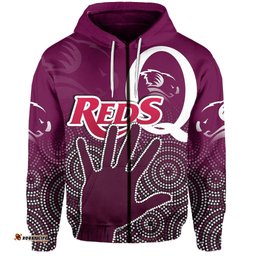 Custom Personalised Queensland Reds Zip Hoodie Aboriginal
