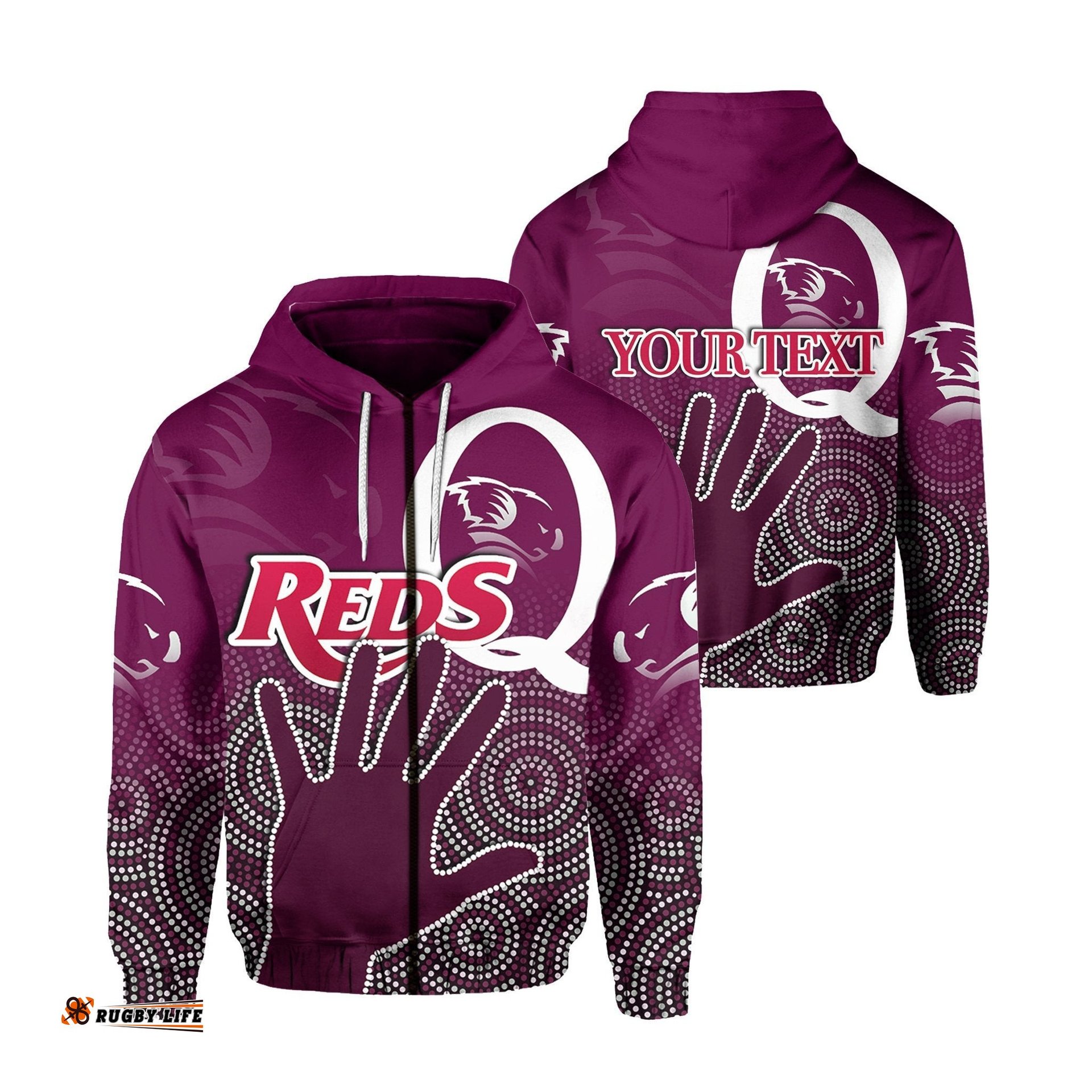 Custom Personalised Queensland Reds Zip Hoodie Aboriginal