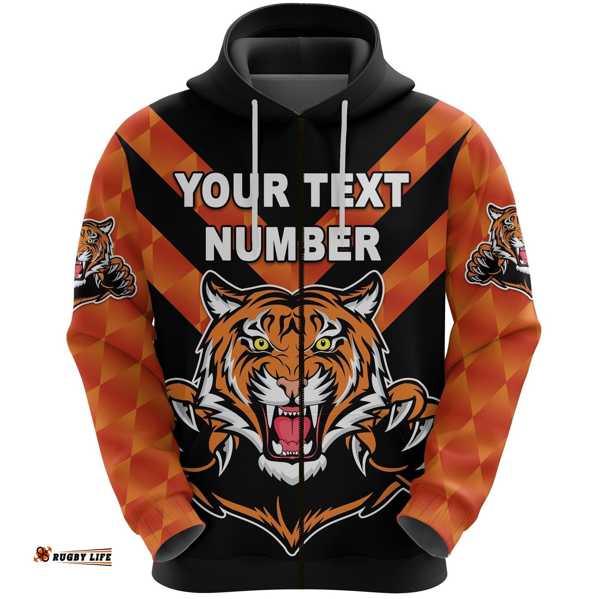 Custom Personalised Balmain Zip Hoodie Tigers Black Vibes