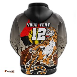 Custom Personalised Wests Tigers Zip Hoodie Version Aboriginal Art