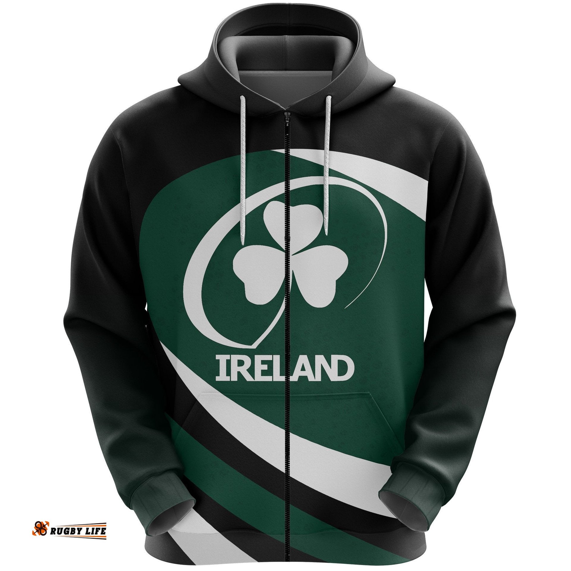 Irish Rugby Zip Hoodie Shamrock Simple Version
