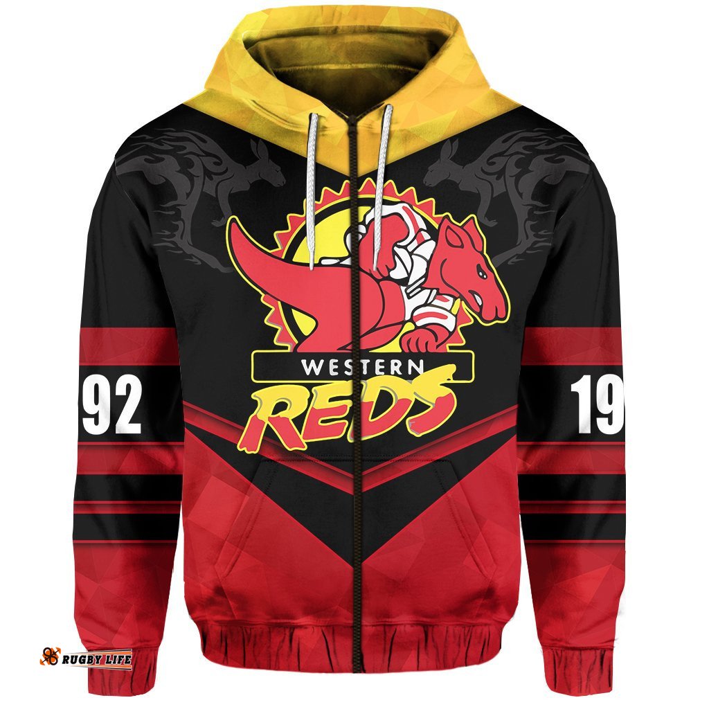 Custom Personalised WA Reds Zip Hoodie Red Kangaroos