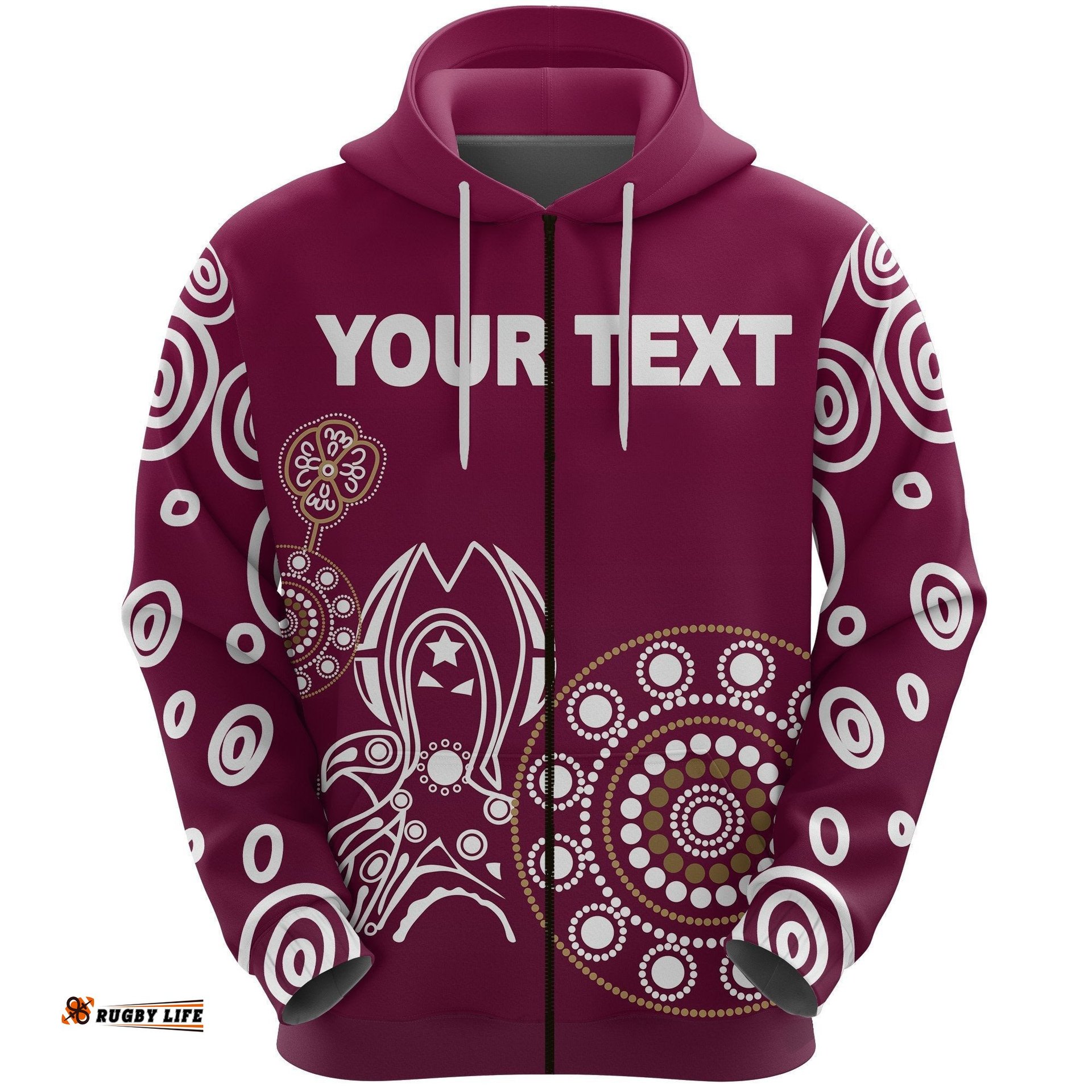 Custom Personalised Queensland Zip Hoodie Maroons Simple Indigenous