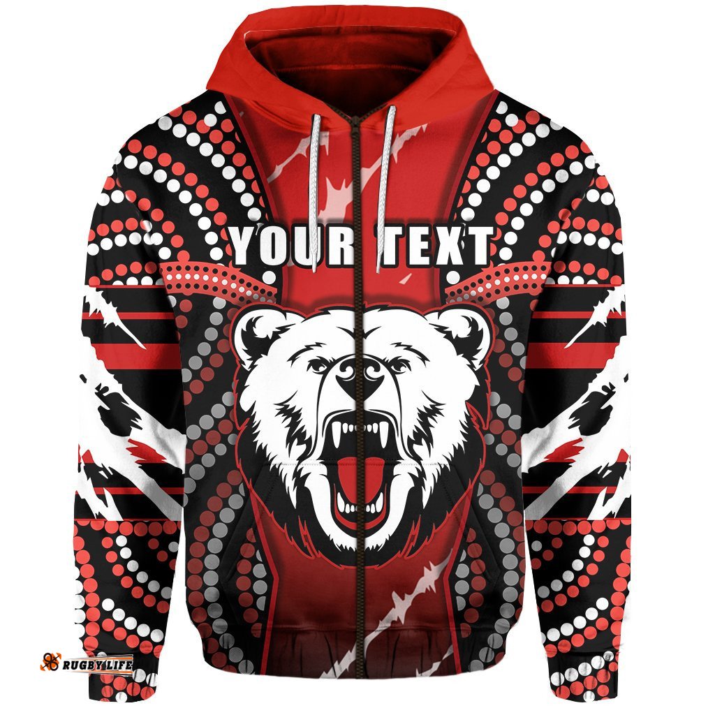 Custom Personalised Indigenous Bears Zip Hoodie North Sydney Bring Back