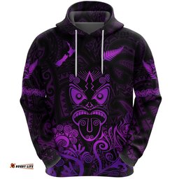 Maori Aotearoa Rugby Haka Hoodie New Zealand Silver Fern Purple