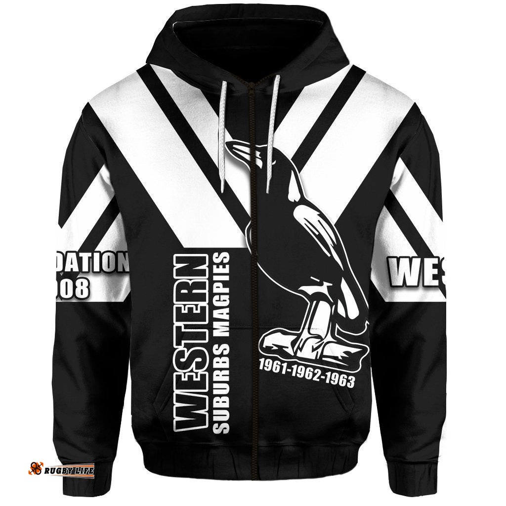 Custom Personalised Wests 1908 Zip Hoodie Western Suburbs Magpies