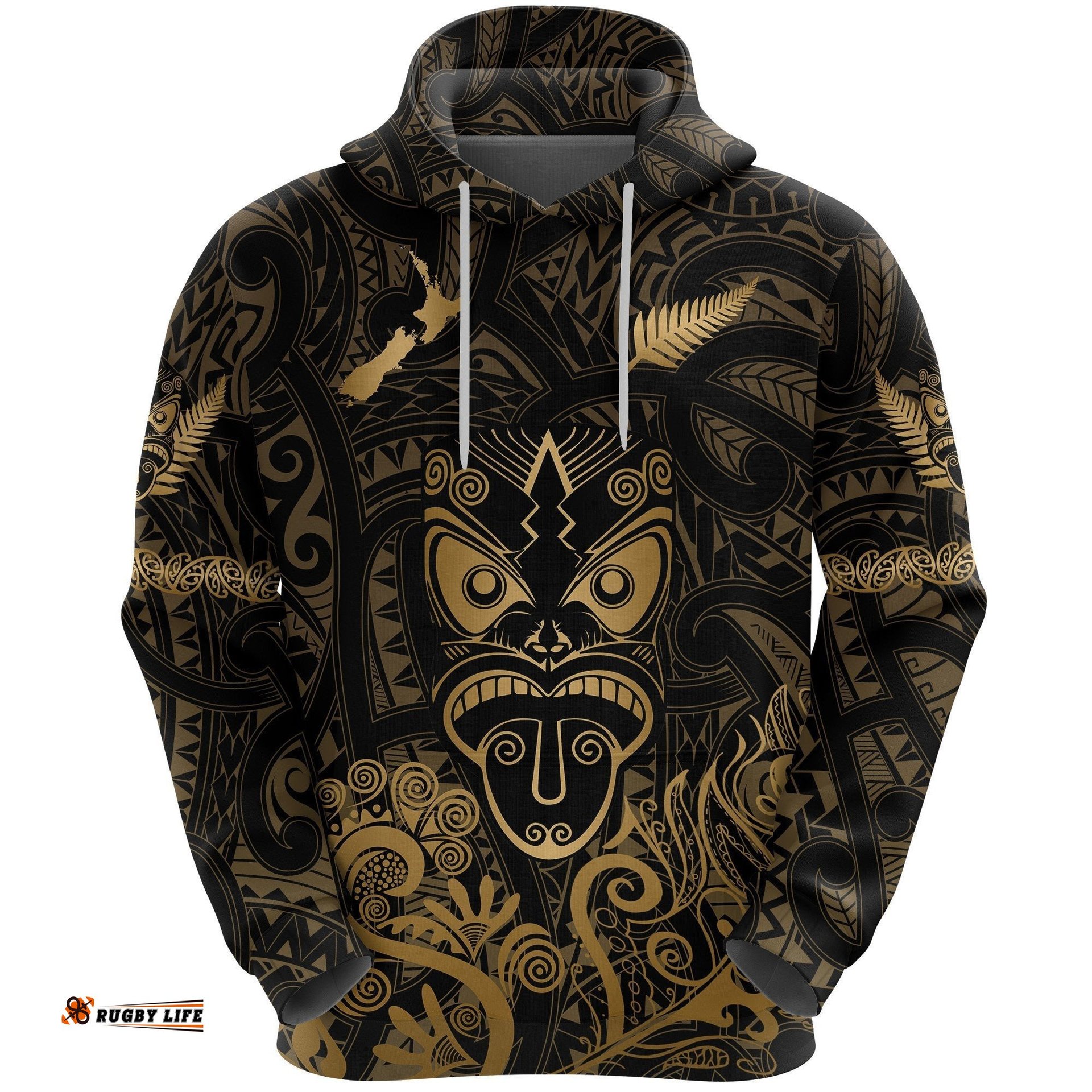 Maori Aotearoa Rugby Haka Hoodie New Zealand Silver Fern Gold