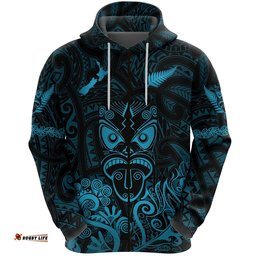 Maori Aotearoa Rugby Haka Zip Hoodie New Zealand Silver Fern Turquoise