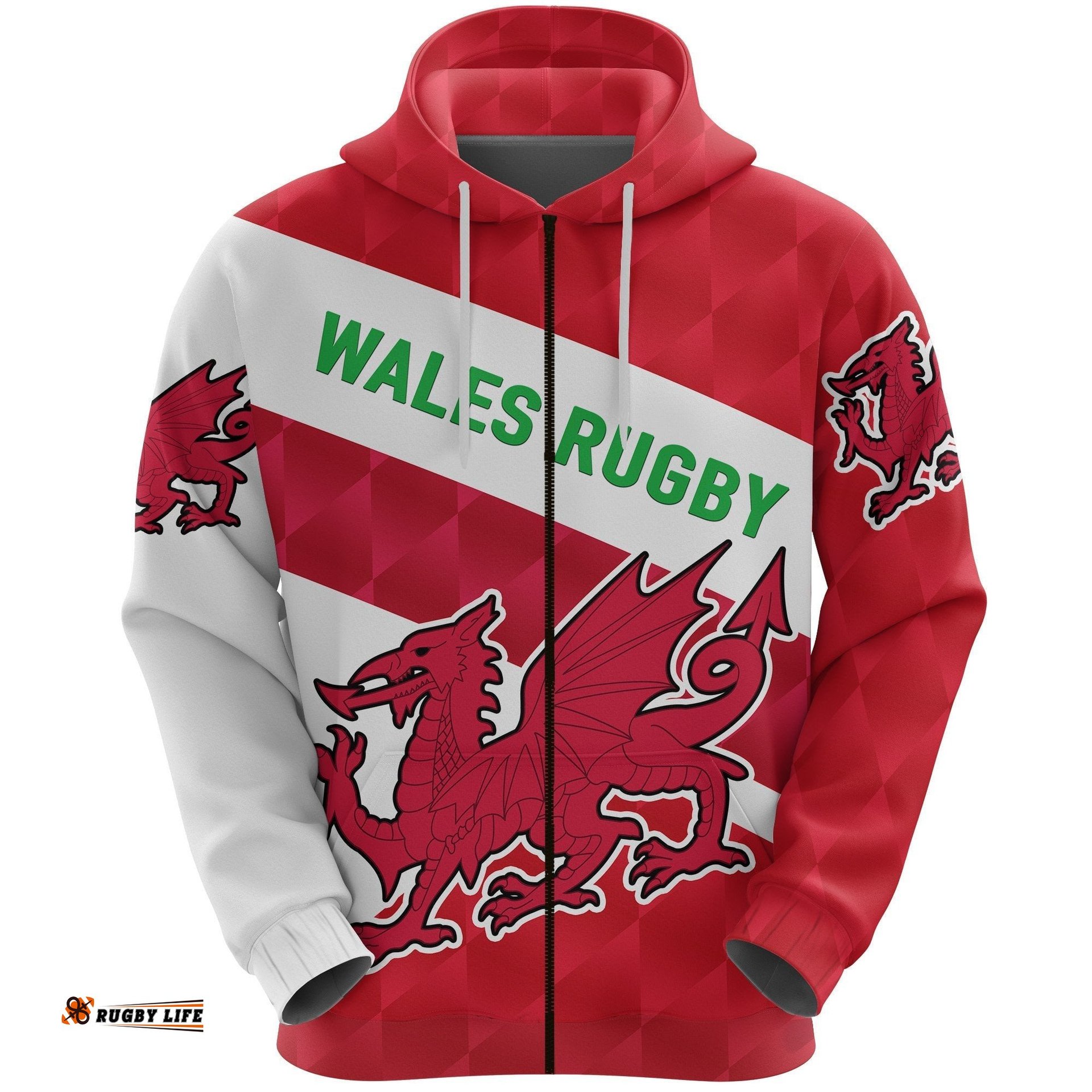 Wales Rugby Zip Hoodie Sporty Style