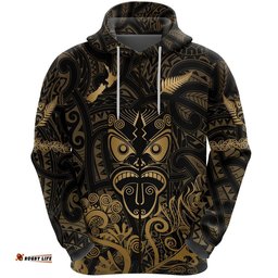 Maori Aotearoa Rugby Haka Zip Hoodie New Zealand Silver Fern Gold