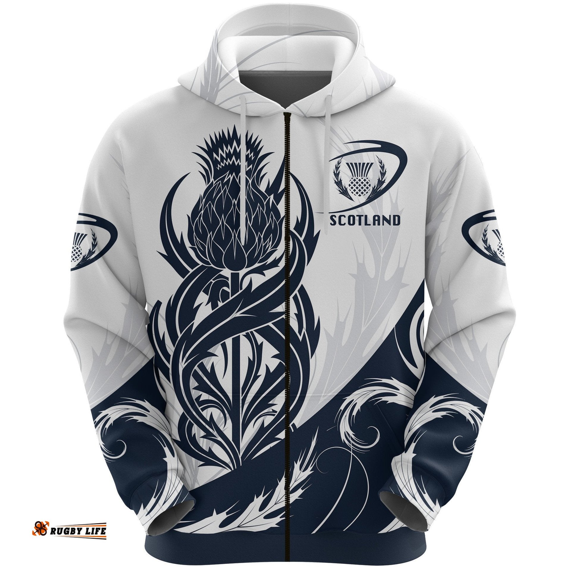 Scottish Rugby Zip Hoodie Thistle Vibes White