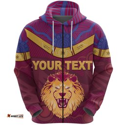 Custom Personalised Brisbane Lions Zip Hoodie Unique Indigenous
