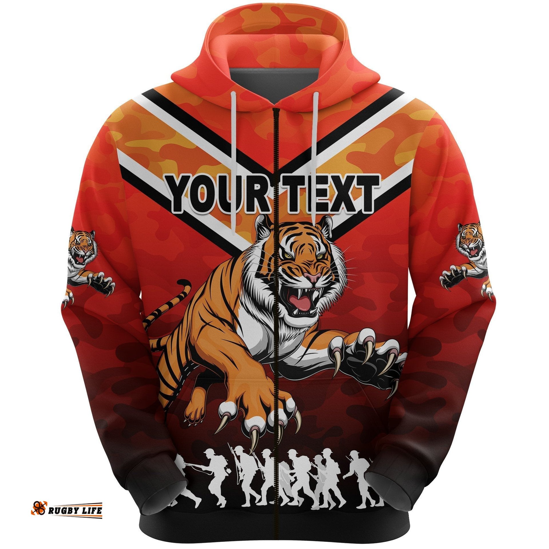 Custom Personalised Wests Zip Hoodie Tigers ANZAC Vibes