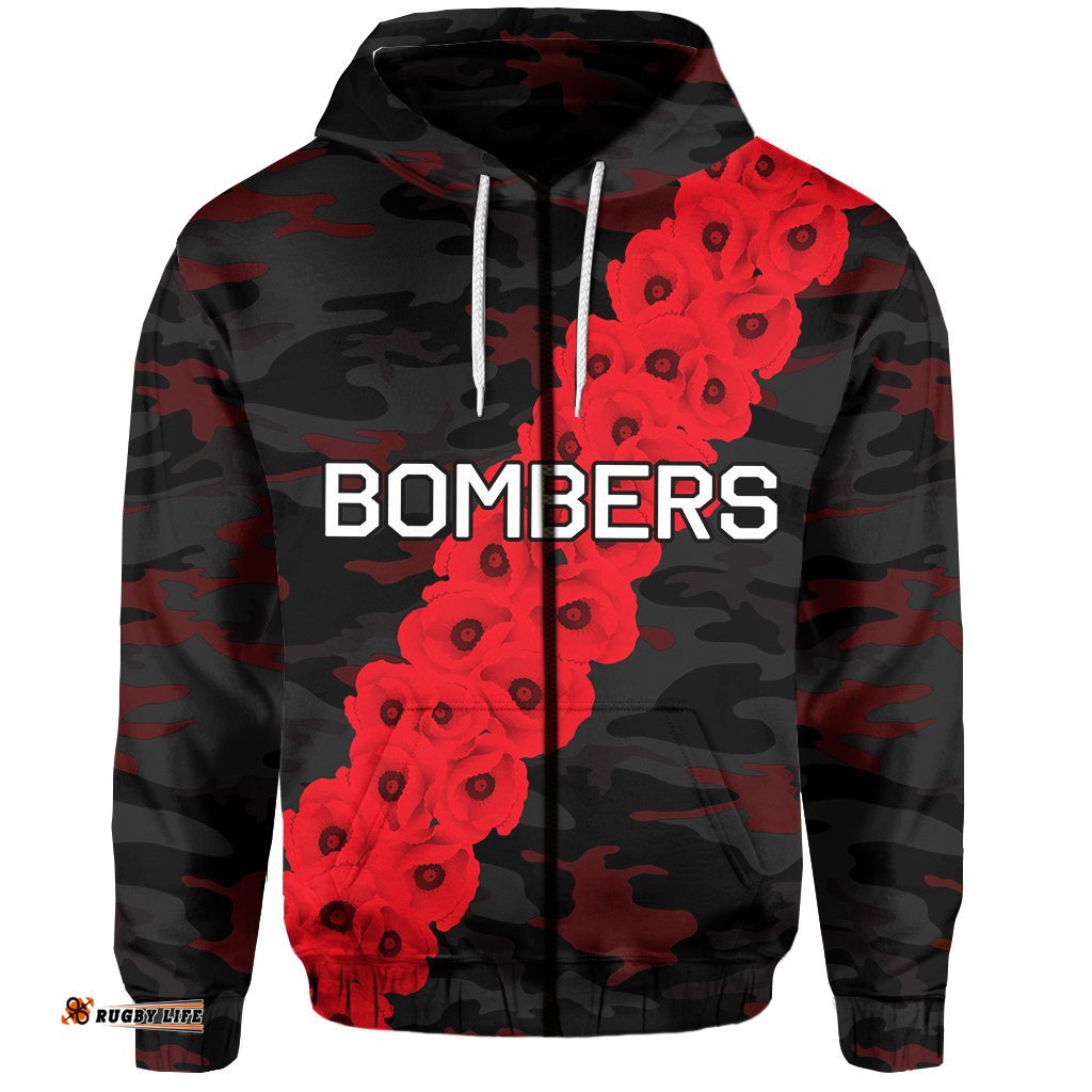 Essendon Bombers Zip Hoodie ANZAC Day Army Patterns