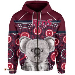 Custom Personalised Reds Rugby Australian Zip Hoodie Simple Indigenous Queensland Custom Text and Number