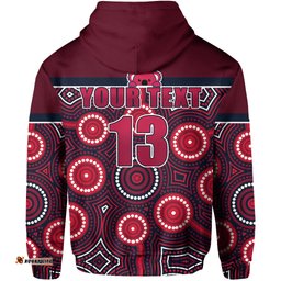 Custom Personalised Reds Rugby Australian Zip Hoodie Simple Indigenous Queensland Custom Text and Number