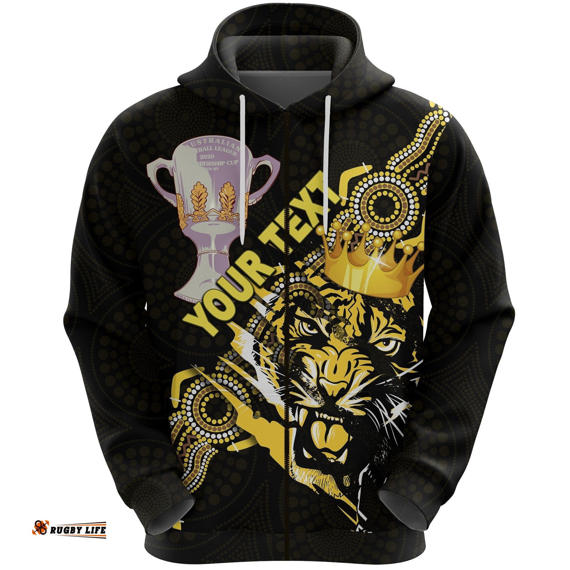 Custom Personalised Richmond Premier Zip Hoodie Power Tigers Indigenous