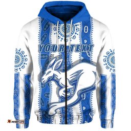 Custom Personalised Melbourne Kangaroos Zip Hoodie Indigenous North Roos White