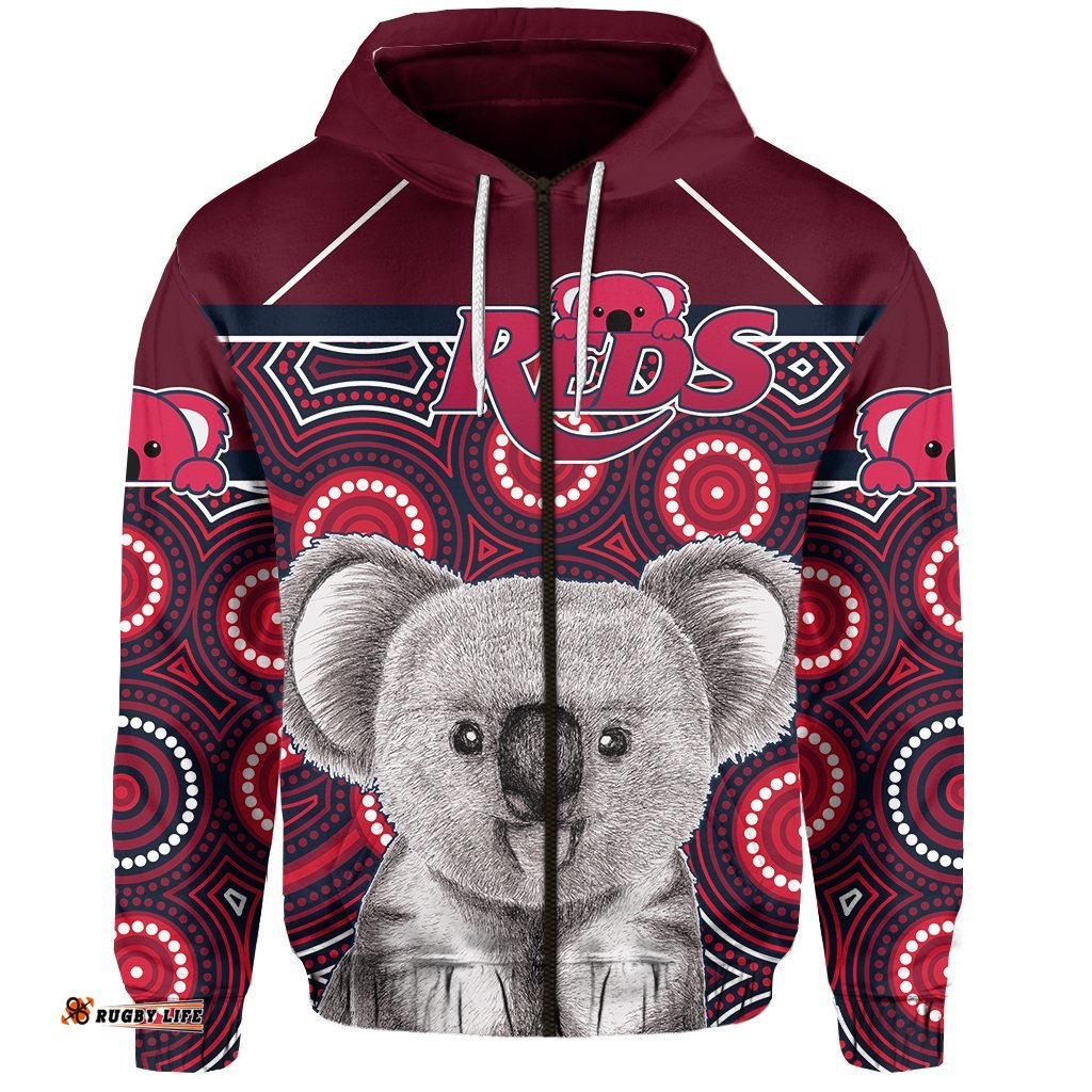 Reds Rugby Australian Zip Hoodie Lovely Indigenous Queensland