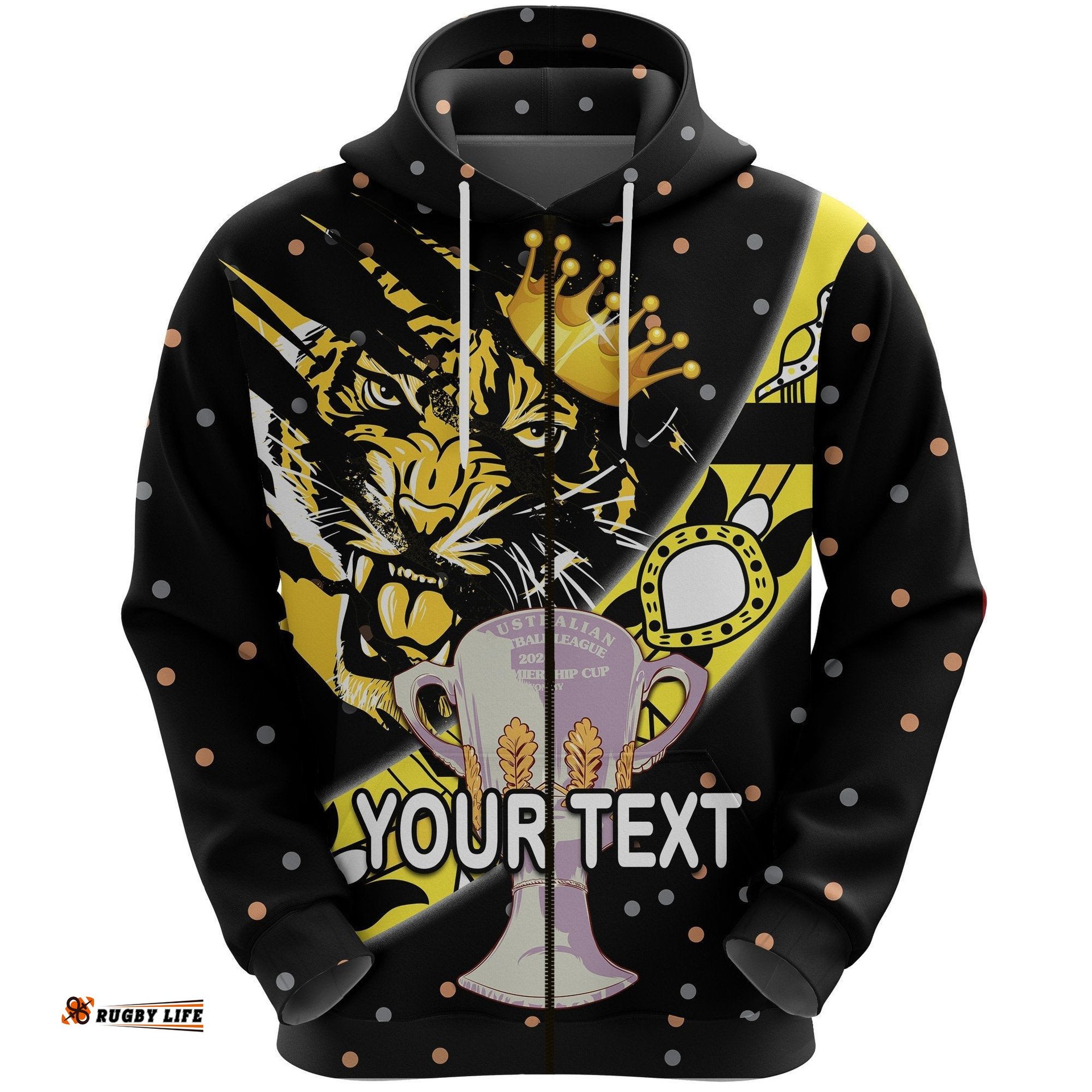 Custom Personalised Richmond Premier Zip Hoodie Tigers Dotted