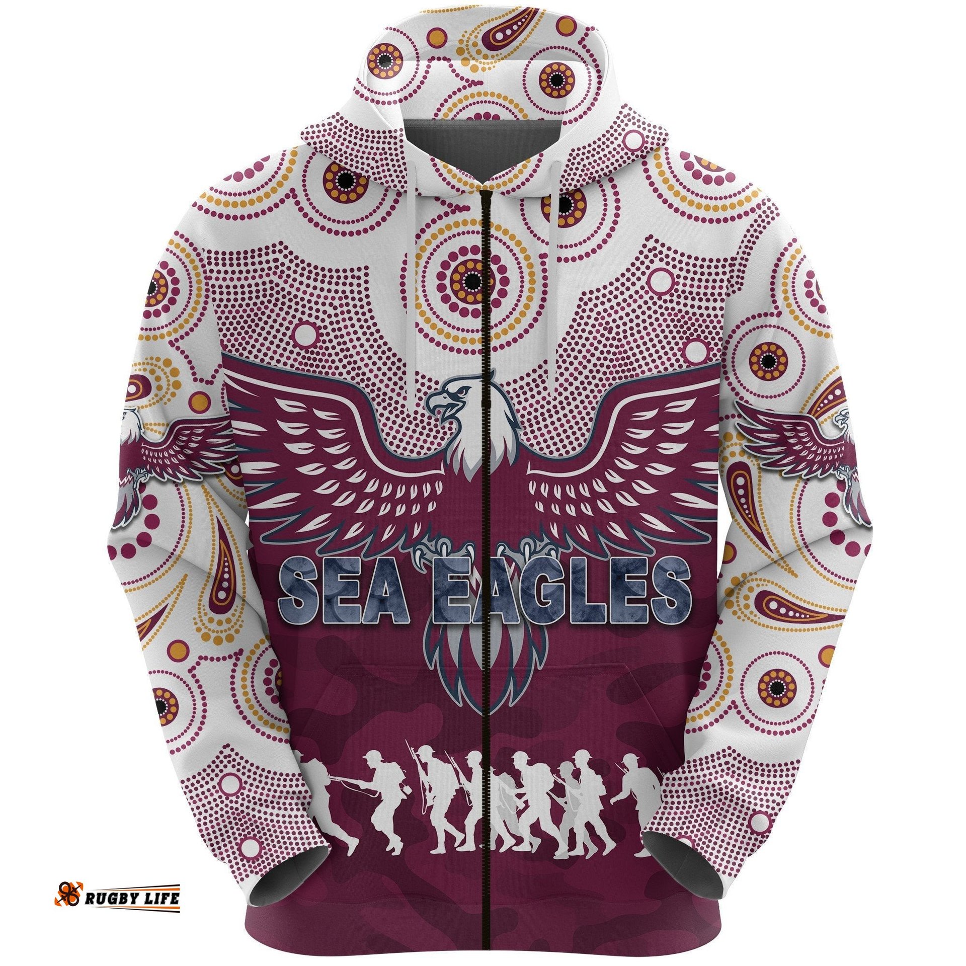 Manly Warringah Zip Hoodie Sea Eagles ANZAC Day Indigenous