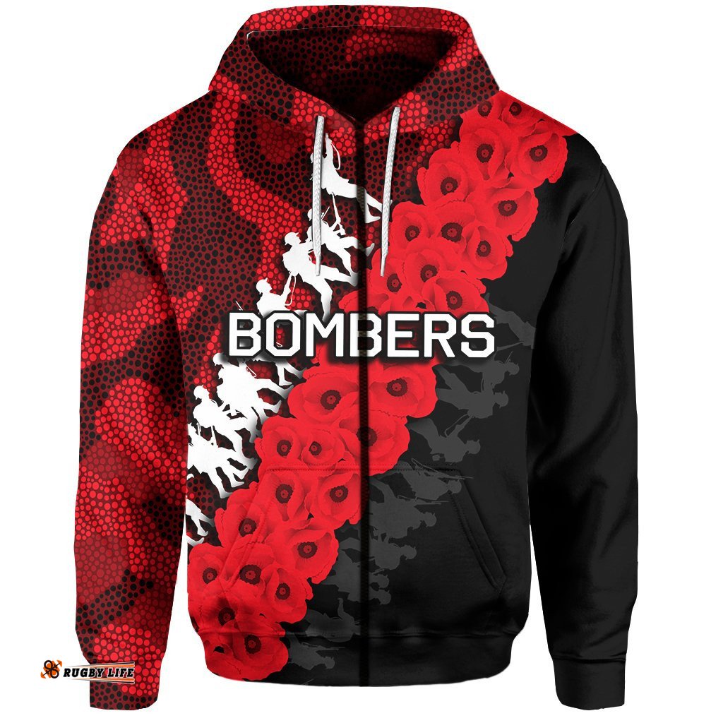 Essendon Bombers Zip Hoodie ANZAC Day Army Aboriginal Patterns
