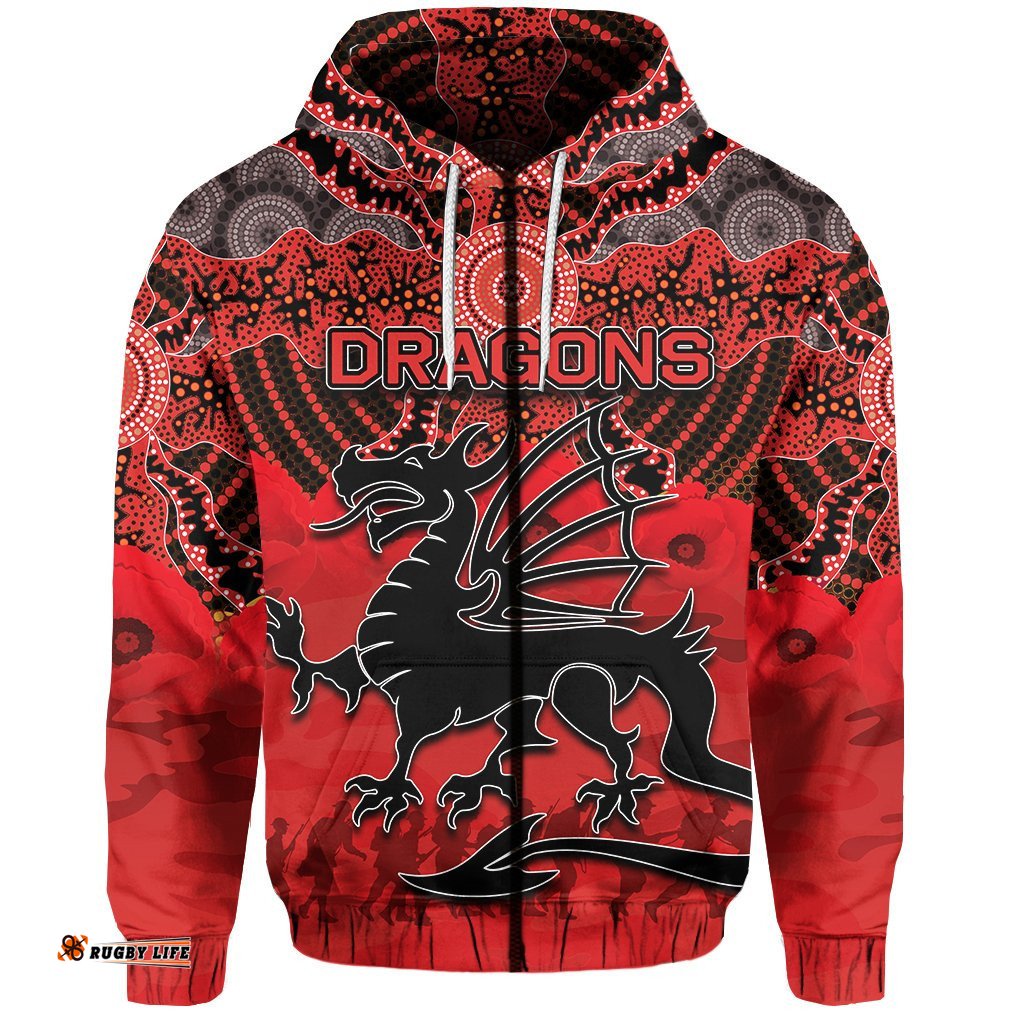 St. George Illawarra Dragons Zip Hoodie ANZAC Day Aboriginal