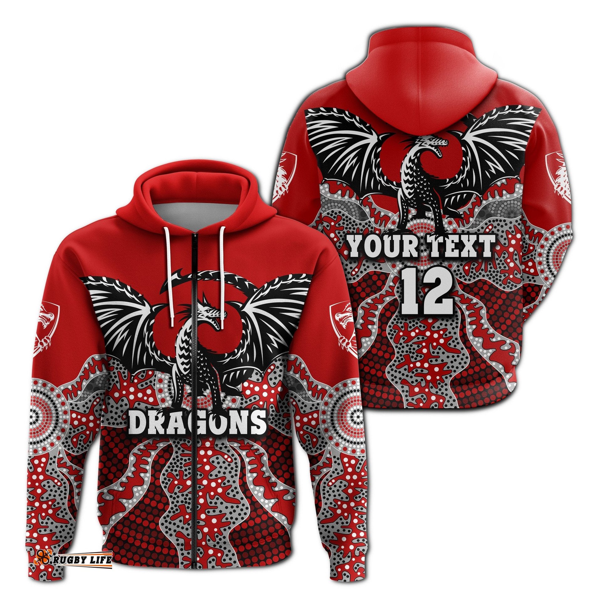 Custom Personalised Dragons Zip Hoodie St. George Aboriginal