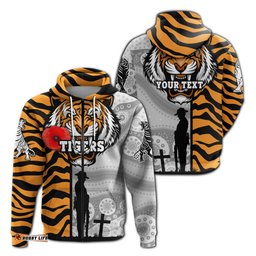 Custom Personalised Tigers Zip Hoodie Wests ANZAC Day Tiger Skin Style