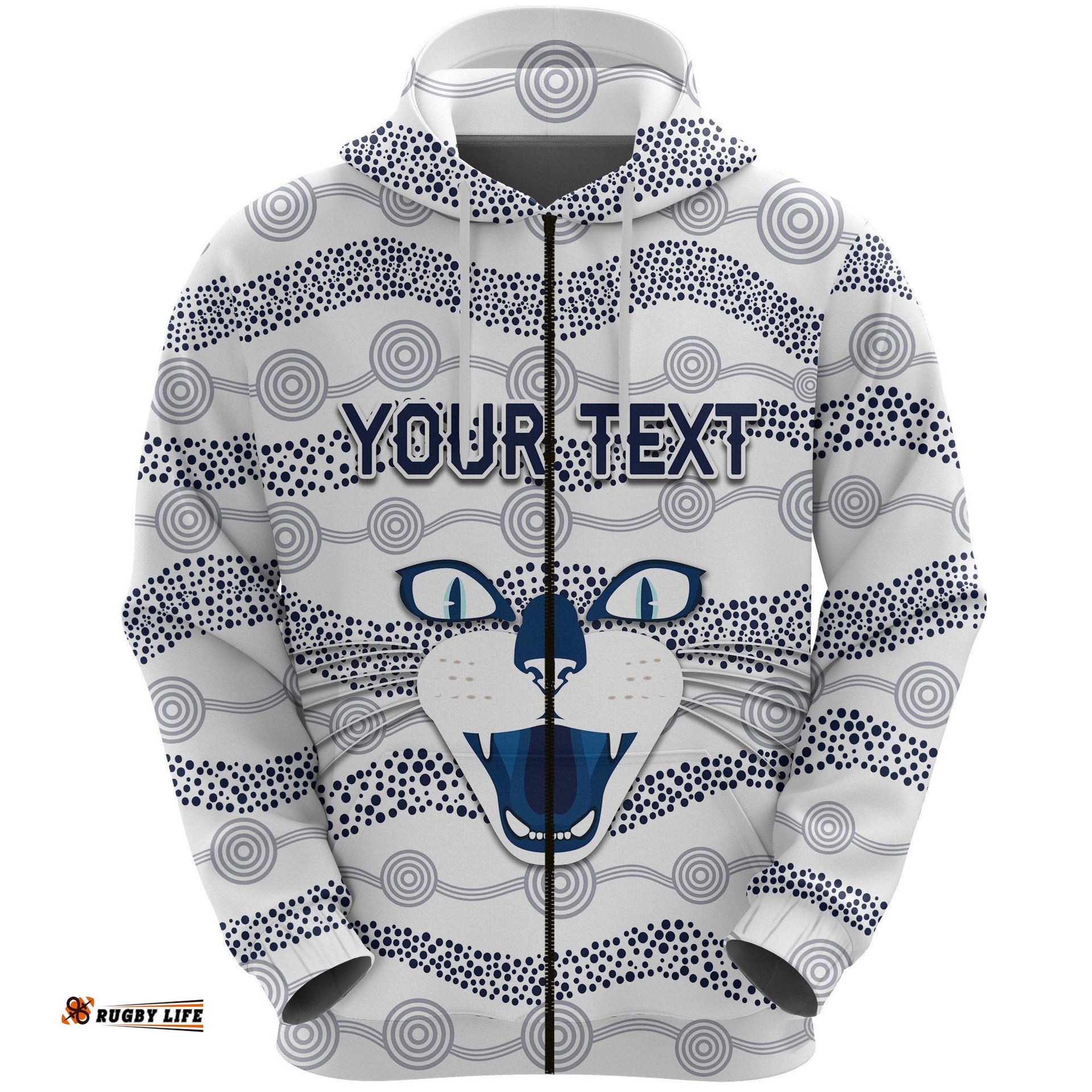 Custom Personalised Geelong Zip Hoodie Cats Indigenous White