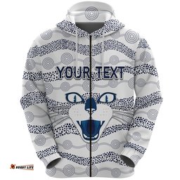 Custom Personalised Geelong Zip Hoodie Cats Indigenous White
