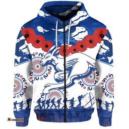 Custom Personalised Kangaroos Remembrance ANZAC Day Zip Hoodie Indigenous North Melbourne