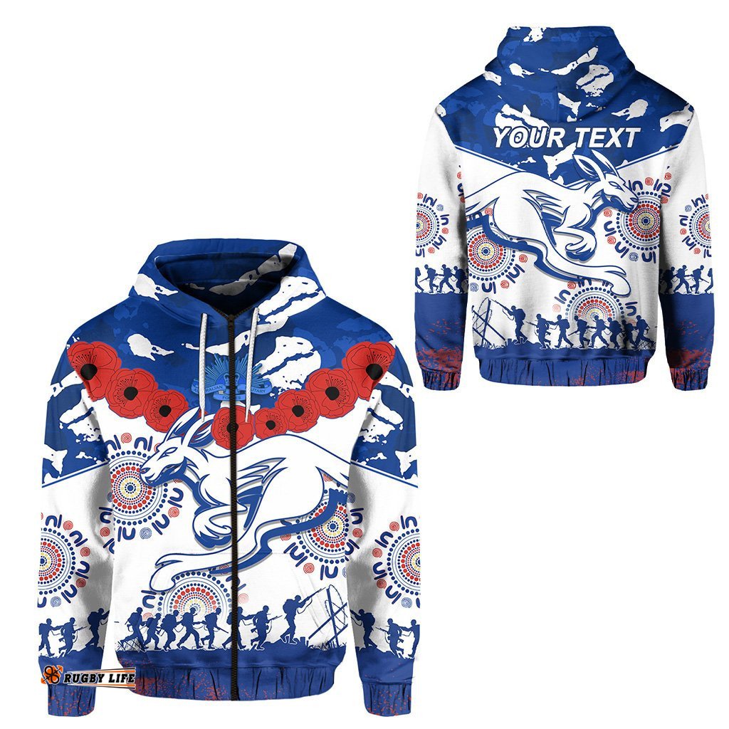 Custom Personalised Kangaroos Remembrance ANZAC Day Zip Hoodie Indigenous North Melbourne