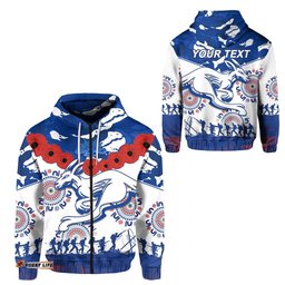 Custom Personalised Kangaroos Remembrance ANZAC Day Zip Hoodie Indigenous North Melbourne