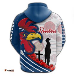 Australia Roosters Zip Up Hoodie ANZAC Day Three Tiles Style
