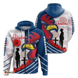 Australia Roosters Zip Up Hoodie ANZAC Day Three Tiles Style