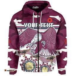 Custom Personalised Sea Eagles ANZAC Day Zip Hoodie Simple Indigenous Camouflage