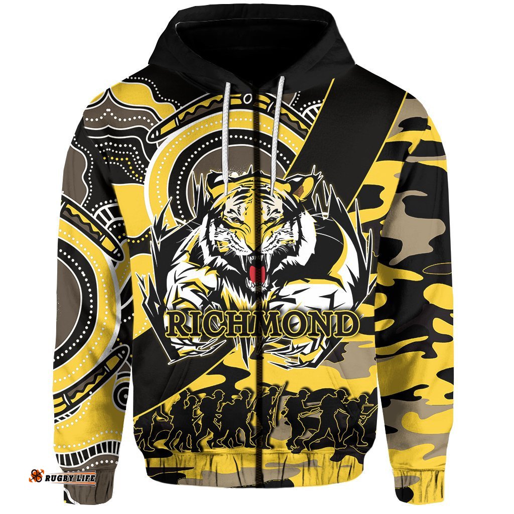 Richmond Tigers Zip Hoodie ANZAC Day Army Mix Aboriginal