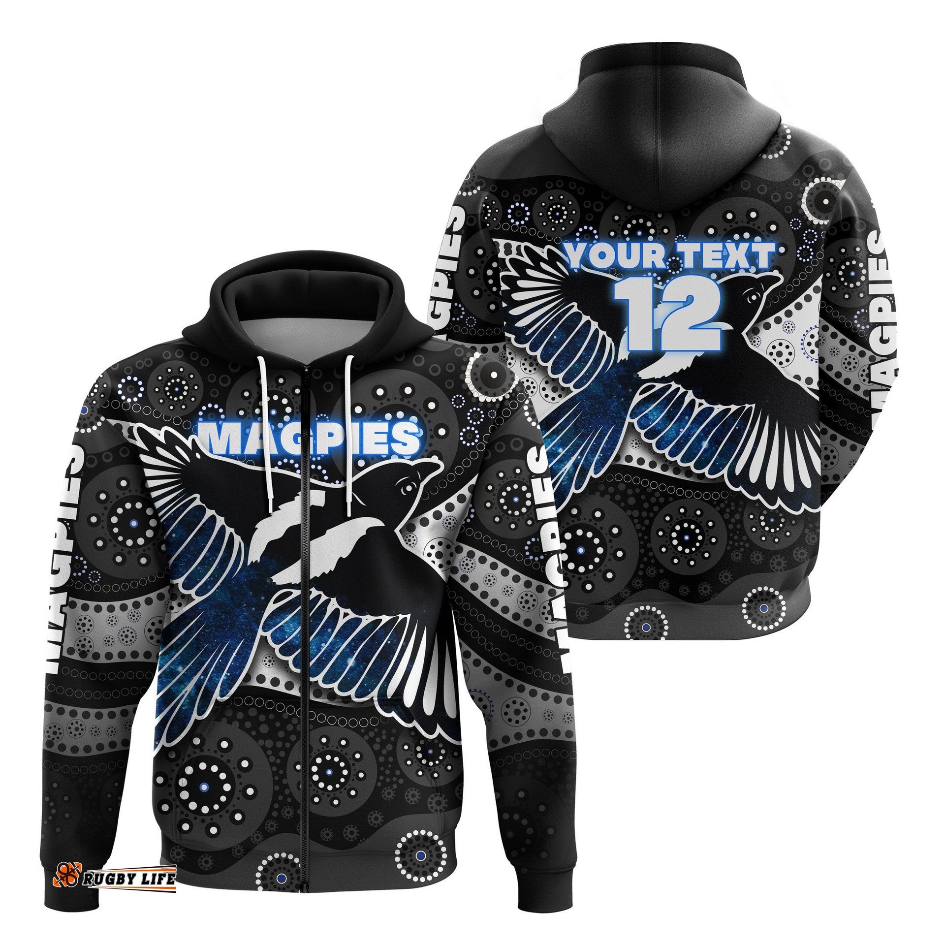 Custom Personalised Magpies Zip Hoodie Collingwood Special Version
