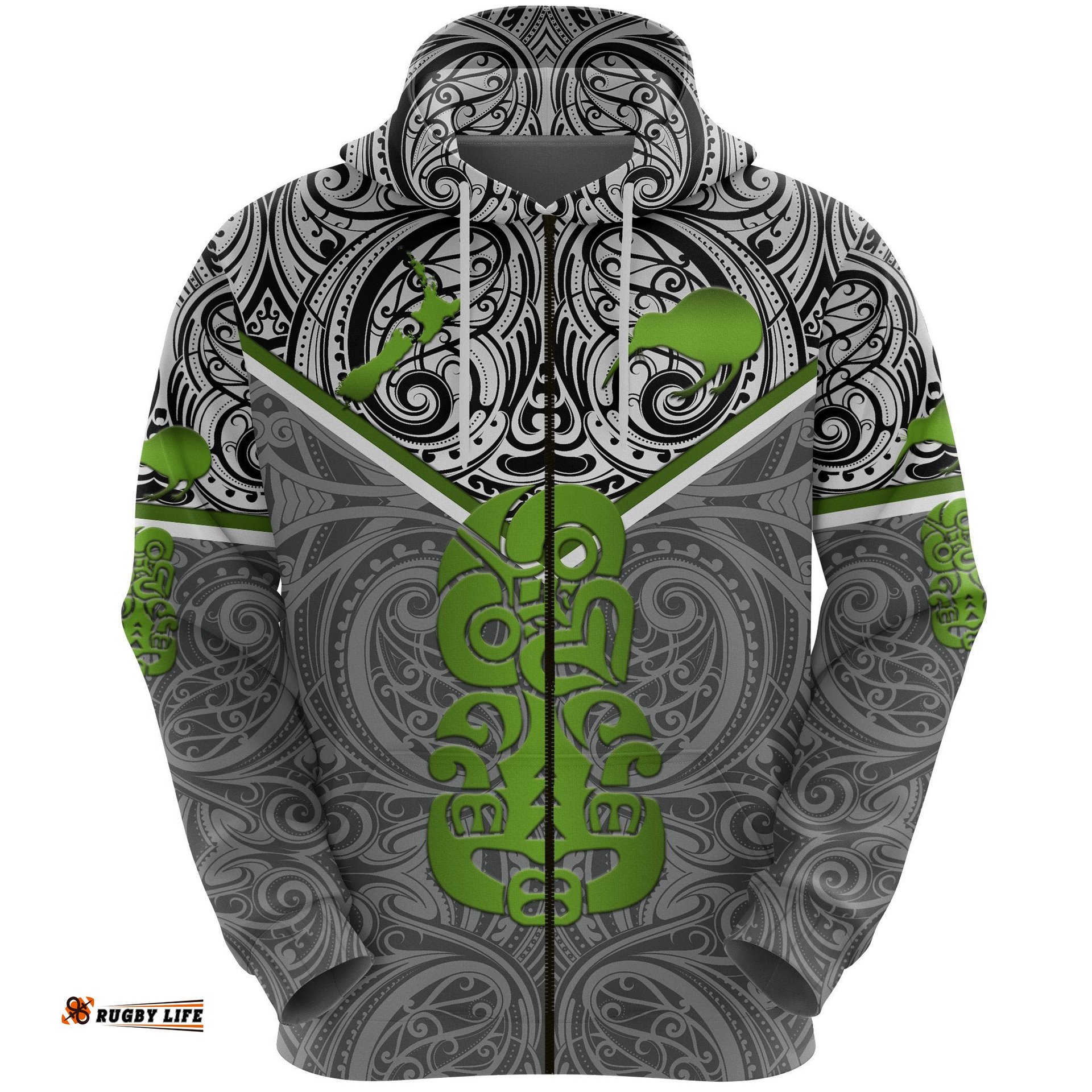 New Zealand Maori Rugby Zip Hoodie Pride Version Gray