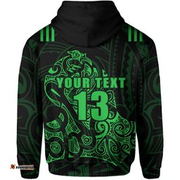 Custom Personalised Aotearoa Super Rugby Zip Hoodie Maori Kiwi Green Custom Text and Number