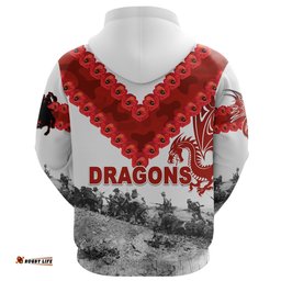 Custom Personalised St. George Illawarra Dragons Zip Hoodie ANZAC Day Simple Style
