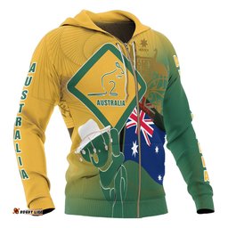 Zip Up Hoodie Aus Flag and Coat Of Arms Hoodie Kangaroo and Koala Sign