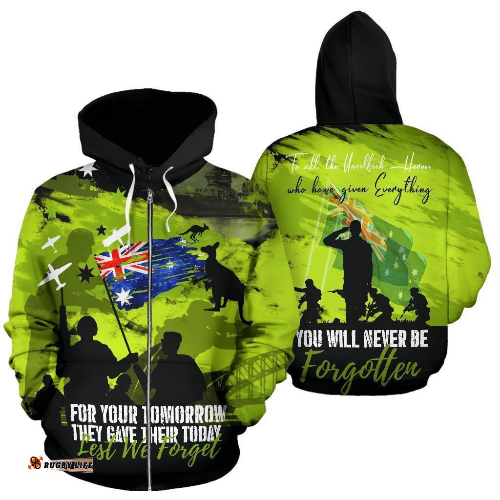 Zipper Hoodie ANZAC Hoodie Lest We Forget All Over Zip Up Hoodie