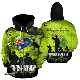 Zipper Hoodie ANZAC Hoodie Lest We Forget All Over Zip Up Hoodie